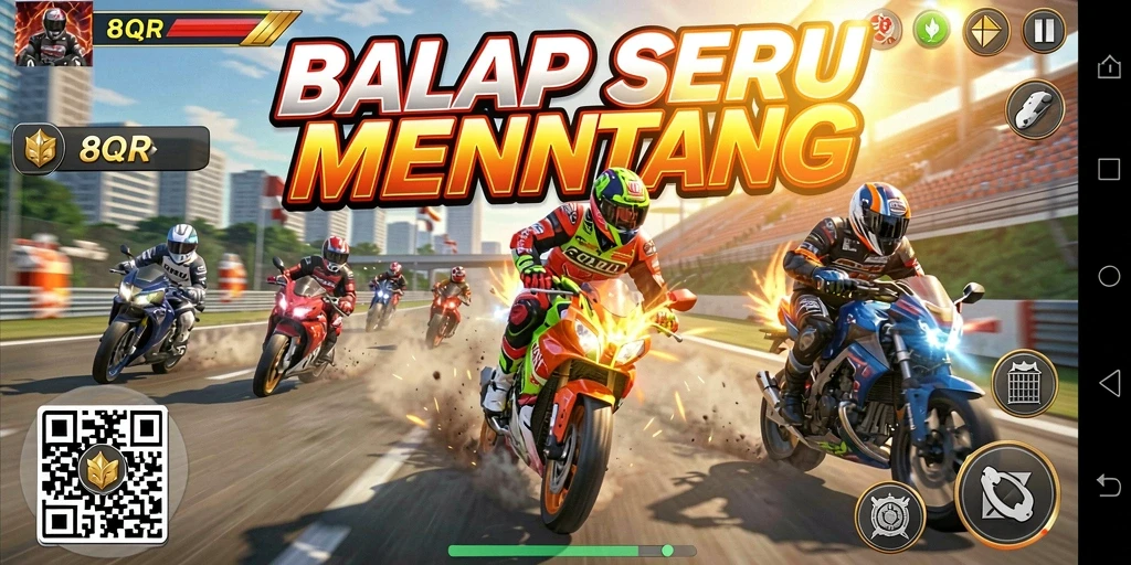 Tampilan gameplay balap motor yang seru dan mendebarkan.