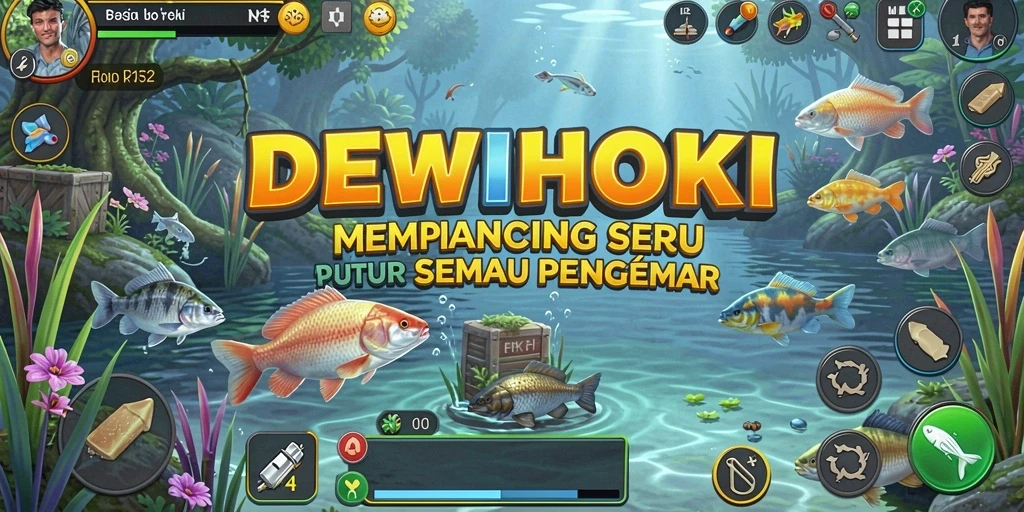 Tampilan gameplay DEWIHOKI yang menarik saat memancing ikan.