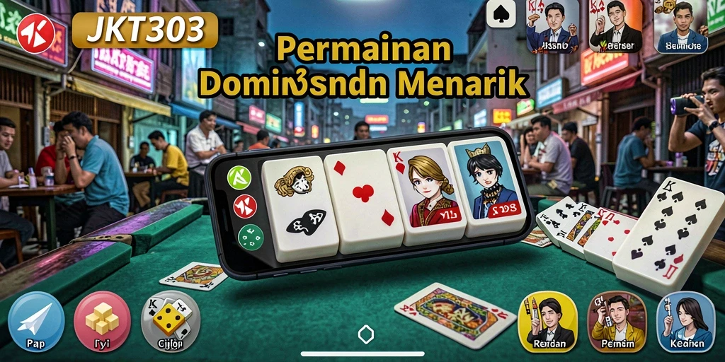 Screenshot utama JKT303 menampilkan gameplay Domino yang seru dan interaktif.