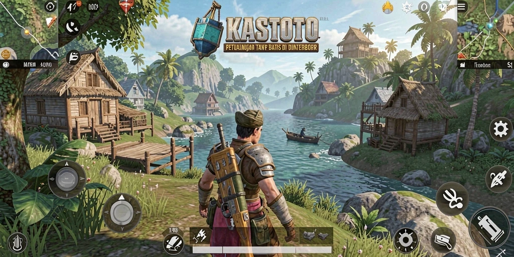 Tangkapan layar gameplay KASTOTO menampilkan petualangan eksplorasi di dunia terbuka.