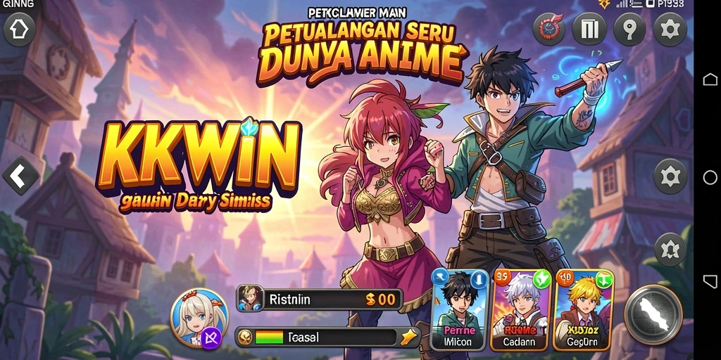 Tampilan gameplay seru KKWIN dengan aksi karakter Anime.
