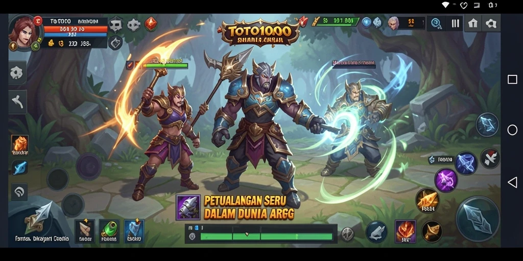 Screenshot gameplay TOTO1000 menampilkan pertempuran intens dengan karakter yang beraksi.